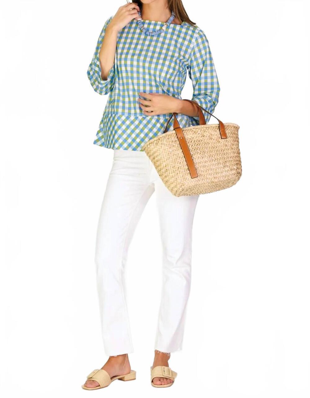 NEW DUFFIELD LANE tilda top in green / blue gingham